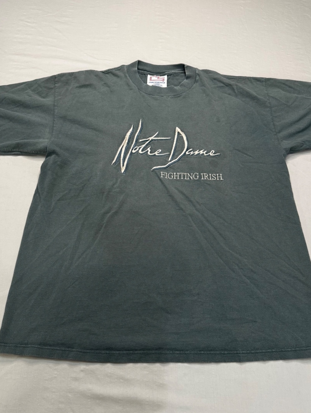 Vintage 90s Notre Dame Fighting Irish T Shirt Crable Sportswear Mens L USA